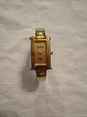 Gucci Gold Tone Rectangular Bangle Watch